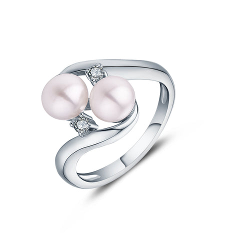Sterling Silver 7 MM Double pearl Elegant Rings