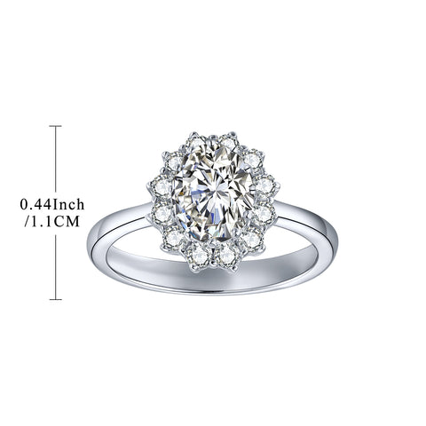 Classical Oval Sterling Silver Flower Ring with CZ Halo